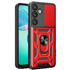 Newface Samsung Galaxy S25 Plus Kılıf Pars Lens Yüzüklü Silikon - Kırmızı