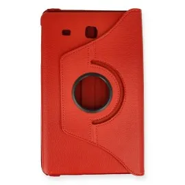 Newface Samsung Galaxy T560 Tab E 9.7 Kılıf 360 Tablet Deri Kılıf - Kırmızı