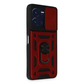 Newface Vivo Y35 Kılıf Pars Lens Yüzüklü Silikon - Kırmızı