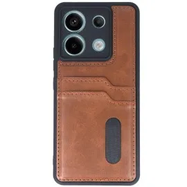 Newface Xiaomi Redmi Note 13 Pro 5G Kılıf Sara Kartvizitli Deri Kılıf - Taba