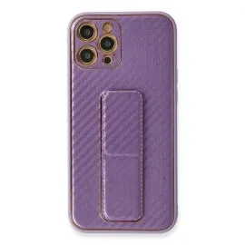 Newface Iphone 12 Pro Kılıf Coco Karbon Standlı Kapak - Mor