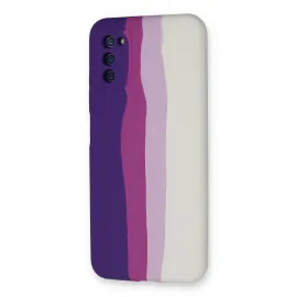 Newface Samsung Galaxy A03S Kılıf Ebruli Lansman Silikon - Mor-Beyaz