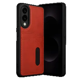 Newface Samsung Galaxy S25 Edge Sara Kartvizitli Deri Kılıf - Kırmızı