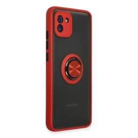 Newface Samsung Galaxy A03 Kılıf Montreal Yüzüklü Silikon Kapak - Kırmızı