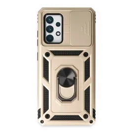 Newface Samsung Galaxy A72 Kılıf Pars Lens Yüzüklü Silikon - Gold