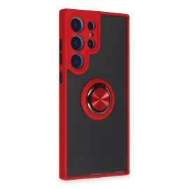 Newface Samsung Galaxy S23 Ultra Kılıf Montreal Yüzüklü Silikon Kapak - Kırmızı