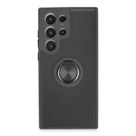 Newface Samsung Galaxy S23 Ultra Kılıf Montreal Yüzüklü Silikon Kapak - Siyah