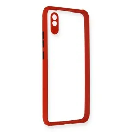 Newface Xiaomi Redmi 9A Kılıf Miami Şeffaf Silikon - Kırmızı