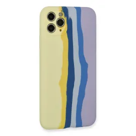 Newface Iphone 11 Pro Kılıf Ebruli Lansman Silikon - Sarı-Lila