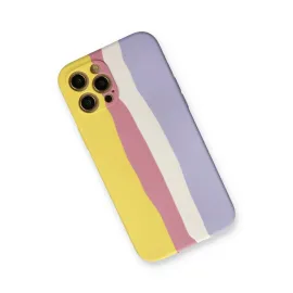 Newface Iphone 12 Pro Max Kılıf Ebruli Lansman Silikon - Sarı-Mavi