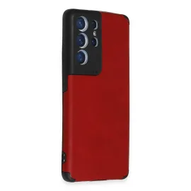 Newface Samsung Galaxy S21 Ultra Kılıf Loop Deri Silikon - Kırmızı
