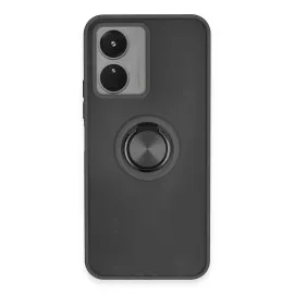 Newface Vivo Y16 Kılıf Montreal Yüzüklü Silikon Kapak - Siyah