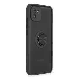 Newface Samsung Galaxy A03 Kılıf Montreal Yüzüklü Silikon Kapak - Siyah