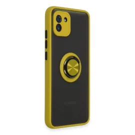Newface Samsung Galaxy A03 Kılıf Montreal Yüzüklü Silikon Kapak - Sarı
