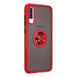 Newface Samsung Galaxy A70 Kılıf Montreal Yüzüklü Silikon Kapak - Kırmızı