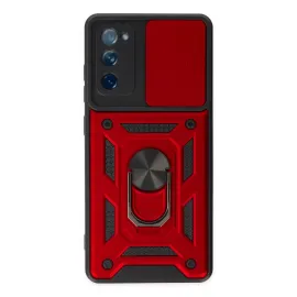 Newface Samsung Galaxy S20 Fe Kılıf Pars Lens Yüzüklü Silikon - Kırmızı