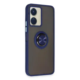 Newface Vivo Y16 Kılıf Montreal Yüzüklü Silikon Kapak - Lacivert