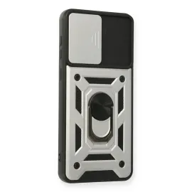 Newface Samsung Galaxy A02 Kılıf Pars Lens Yüzüklü Silikon - Gümüş