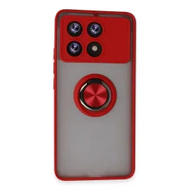 Newface Xiaomi Poco X6 Pro Kılıf Montreal Yüzüklü Silikon Kapak - Kırmızı