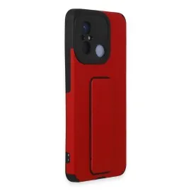 Newface Xiaomi Redmi 12C Kılıf Mega Standlı Silikon - Kırmızı