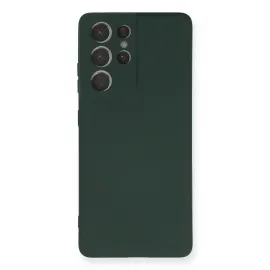 Newface Samsung Galaxy S21 Ultra Kılıf Nano Içi Kadife Silikon - Koyu Yeşil