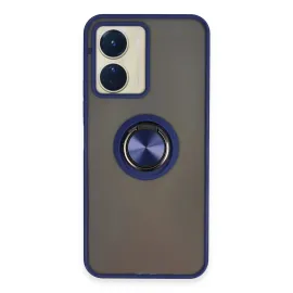 Newface Vivo Y16 Kılıf Montreal Yüzüklü Silikon Kapak - Lacivert