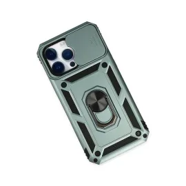 Newface Iphone 14 Pro Max Kılıf Pars Lens Yüzüklü Silikon - Yeşil