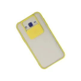 Newface Samsung Galaxy J7 Kılıf Palm Buzlu Kamera Sürgülü Silikon - Sarı