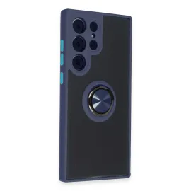 Newface Samsung Galaxy S23 Ultra Kılıf Montreal Yüzüklü Silikon Kapak - Lacivert