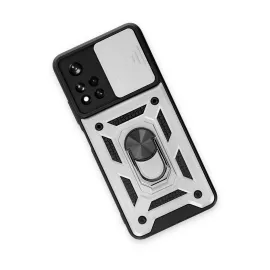 Newface Xiaomi Poco M4 Pro 5G Kılıf Pars Lens Yüzüklü Silikon - Gümüş