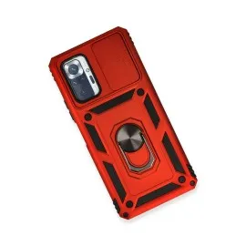 Newface Xiaomi Redmi Note 10 Pro Kılıf Pars Lens Yüzüklü Silikon - Kırmızı