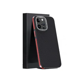 Joko Iphone 15 Pro Kılıf Aramid 600D Kevlar Karbon Fiber Magsafe Kapak - Kırmızı