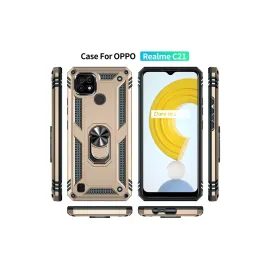 Newface Realme C21 Kılıf Sofya Yüzüklü Silikon Kapak - Gold