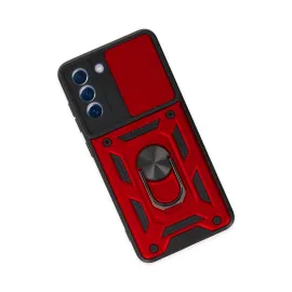 Newface Samsung Galaxy S21 Fe Kılıf Pars Lens Yüzüklü Silikon - Kırmızı