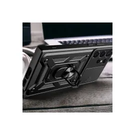 Newface Samsung Galaxy S23 Ultra Kılıf Pars Lens Yüzüklü Silikon - Siyah