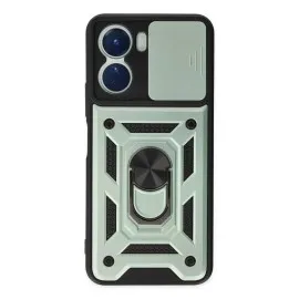 Newface Vivo Y16 Kılıf Pars Lens Yüzüklü Silikon - Yeşil