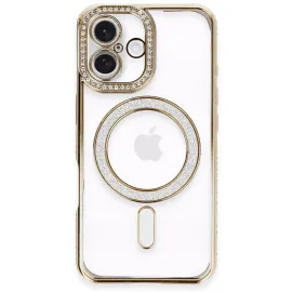 Newface Iphone 16 Kılıf Joke Simli Magneticsafe Kılıf - Gold