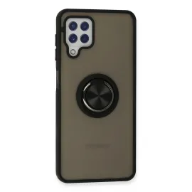 Newface Samsung Galaxy A22 Kılıf Montreal Yüzüklü Silikon Kapak - Siyah