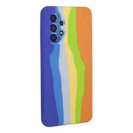 Newface Samsung Galaxy A73 5G Kılıf Ebruli Lansman Silikon - Mavi-Turuncu