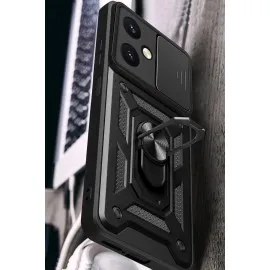 Newface Vivo Y27 Kılıf Pars Lens Yüzüklü Silikon - Siyah