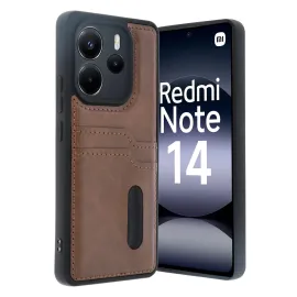 Newface Xiaomi Redmi Note 14 4G Kılıf Sara Kartvizitli Deri Kılıf - Taba