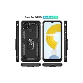 Newface Realme C21 Kılıf Sofya Yüzüklü Silikon Kapak - Siyah