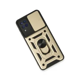 Newface Samsung Galaxy A22 Kılıf Pars Lens Yüzüklü Silikon - Gold