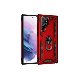 Newface Samsung Galaxy S21 Ultra Kılıf Sofya Yüzüklü Silikon Kapak - Kırmızı