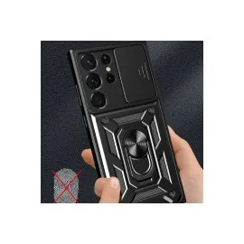 Newface Samsung Galaxy S23 Ultra Kılıf Pars Lens Yüzüklü Silikon - Yeşil