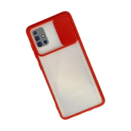 Newface Samsung Galaxy A71 Kılıf Palm Buzlu Kamera Sürgülü Silikon - Kırmızı