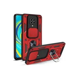 Newface Xiaomi Redmi Note 9 Pro Kılıf Pars Lens Yüzüklü Silikon - Kırmızı