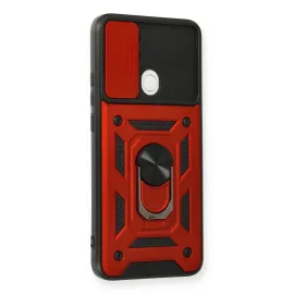 Newface Oppo A15 Kılıf Pars Lens Yüzüklü Silikon - Kırmızı