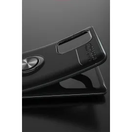 Newface Samsung Galaxy A91 / S10 Lite Kılıf Range Yüzüklü Silikon - Siyah-Kırmızı