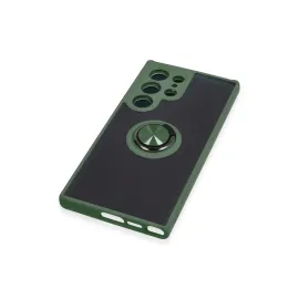 Newface Samsung Galaxy S23 Ultra Kılıf Montreal Yüzüklü Silikon Kapak - Yeşil